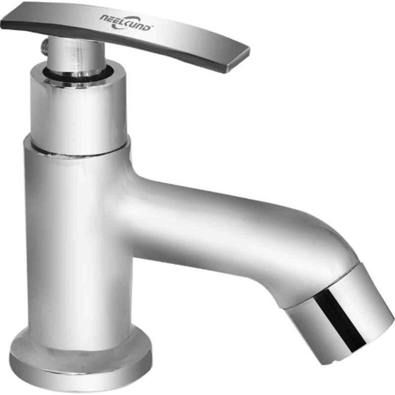 Neelkund Soft Brass Silver Chrome Finish Pillar Tap for Bathroom & Kitchen