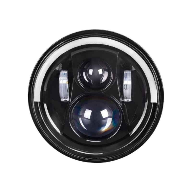 AllExtreme EXHL7IP1 70W White 7 inch Half Ring H4 H13 LED Headlight with DRL, High-Low Beam & Halo Ring Angel Eyes