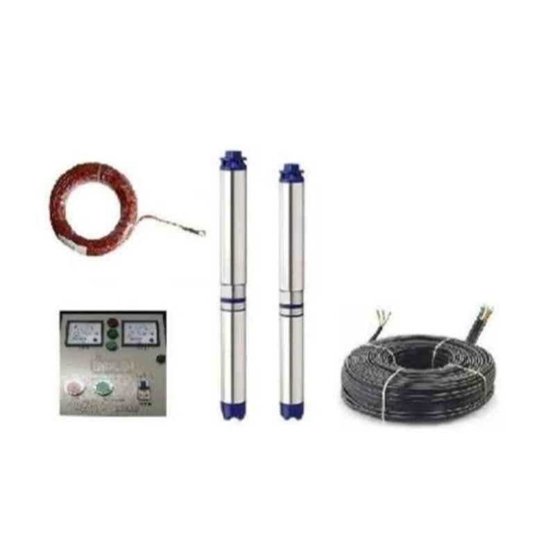 Jindal 1.5HP 12 Stage Single Phase Pure Copper Water Filled Borewell Submersible Pump with Control Panel & 30m Safety Wire & Submersible Cable