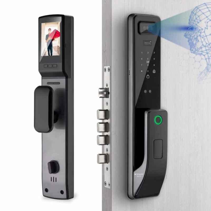 Denler DL10V2 Stainless Steel Black Digital Smart Door Lock with 3D Face Recognition, Fingerprint, RFID Card, PIN & Manual Keys