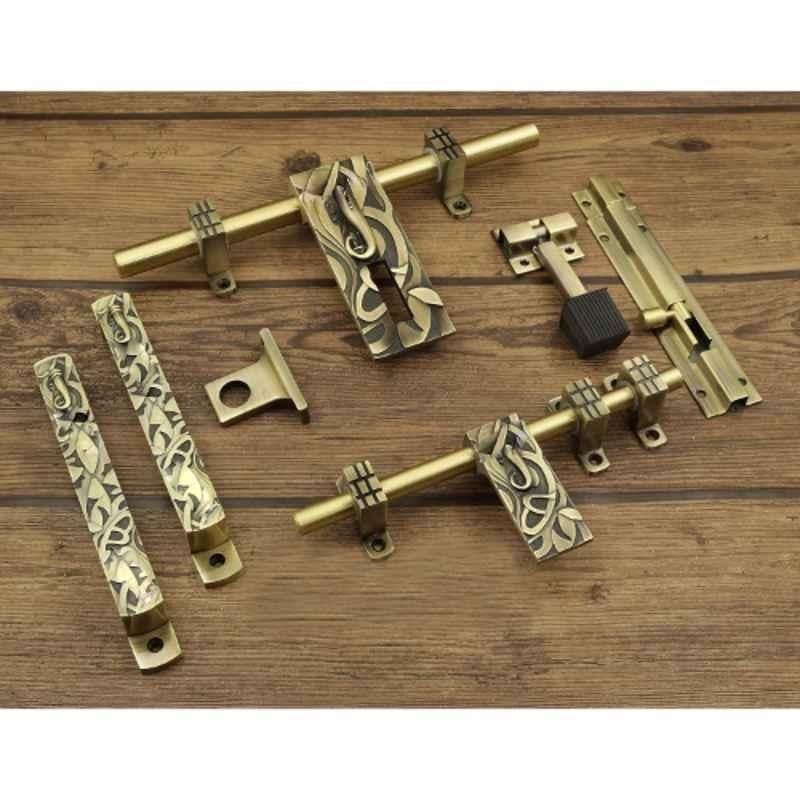 Jovial 6 Pcs Aluminium Antique Brass Single Door Fitting Accessories Kit, 1021-KT-Ganpati
