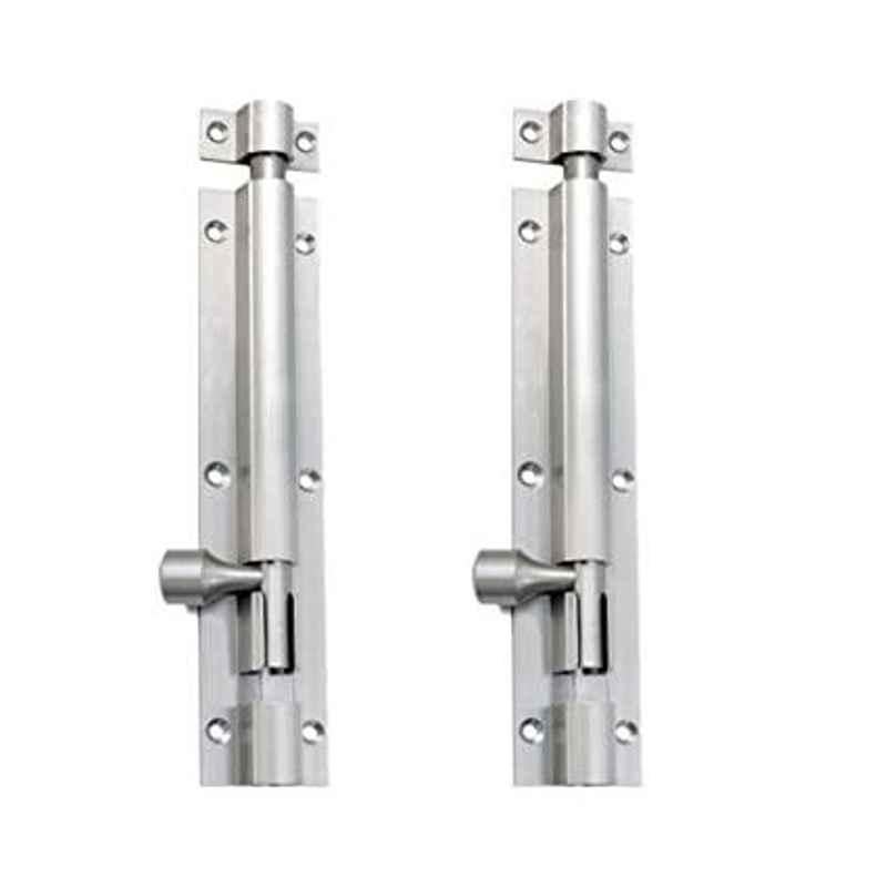 Smart Shophar 6 inch Brass Nickel Silver Plain Tower Bolt, SHA10TW-PLAN-NS06-P2 (Pack of 2)