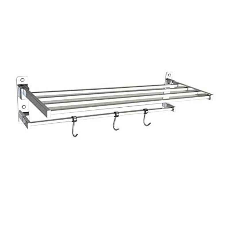 IRIS 24 inch Stainless Steel Chrome Finish Towel Holder with Hooks