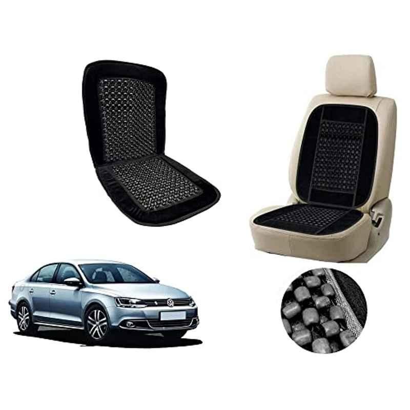 Auto Pearl PU, Velvet & Wooden Beads Black Rectangular Seat Cushion for Volkswagen Jetta