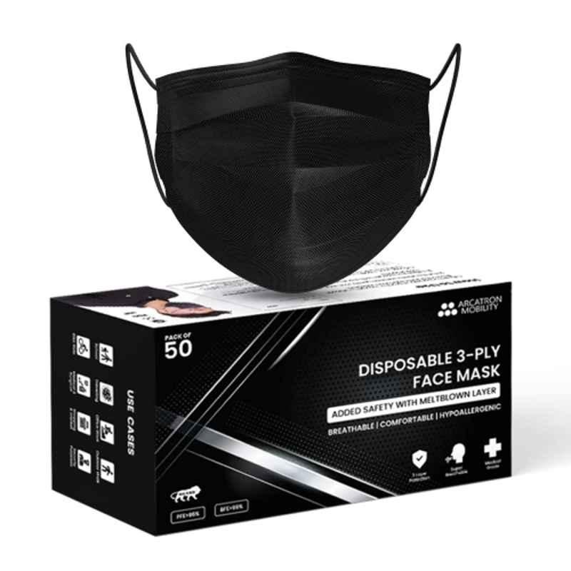 Arcatron 3 Ply Non-Woven Carbon Black Disposable Surgical Face Mask with Meltblown Protective Layer (Pack of 100)