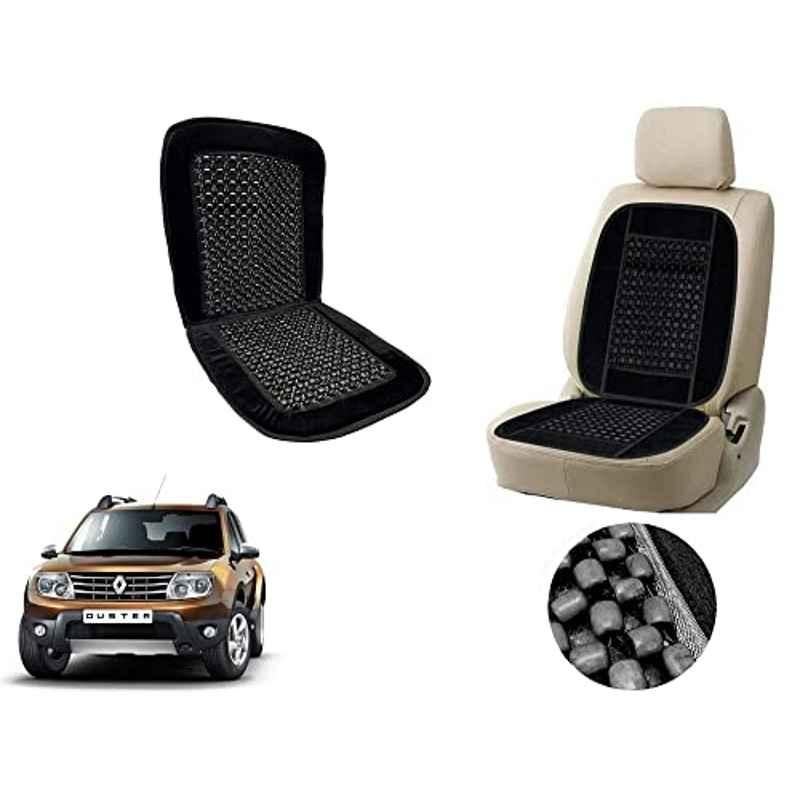 Auto Pearl PU, Velvet & Wooden Beads Black Rectangular Seat Cushion for Renault Duster