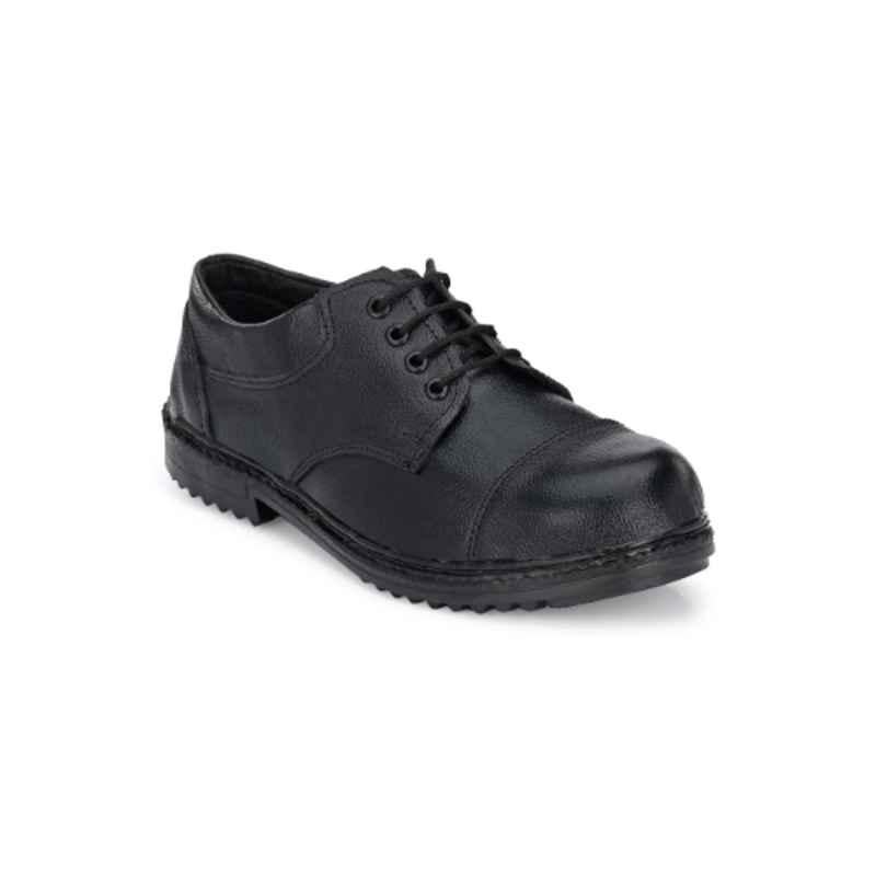 Hundo P Leather Steel Toe Black Work Safety Shoes, Size: 8, WW-109