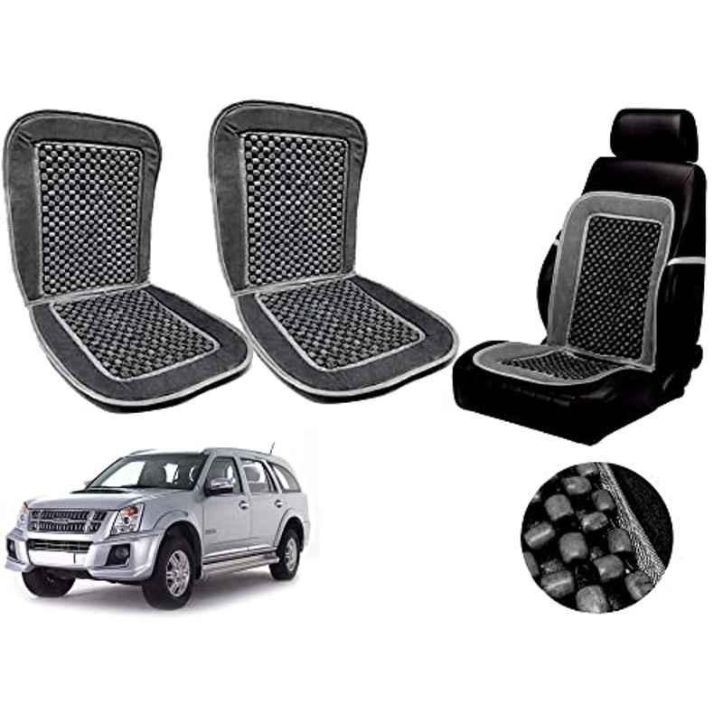 Auto Pearl PU, Velvet & Wooden Beads Grey Rectangular Seat Cushion for Isuzu MU-7 (Pack of 2 )