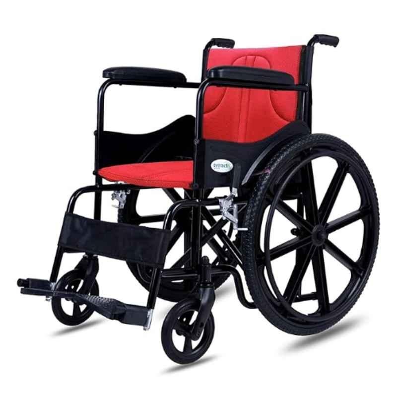 Everactiv Economy 120kg Red Foldable Wheelchair with Safety Seat Belt & Extra Soft Cushions