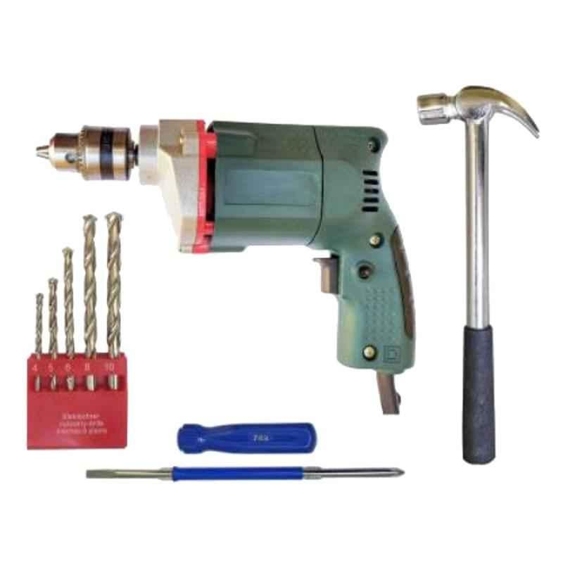 Imported 10mm 350W Heavy Duty Electric Drill Machine with 1Pc Claw Hammer, 1Pc 2 in 1 Screwdriver & 5Pc Masonry Drill Bit Power & Hand Tool Kit