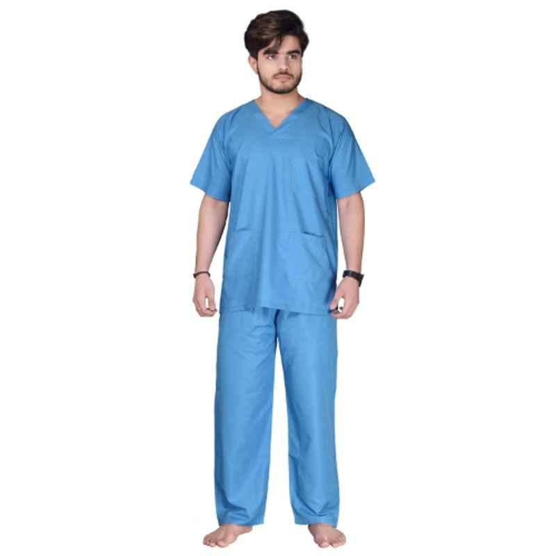Saraf Cotton Blue Unisex Scrub Suit, Size: S, 7202B-S