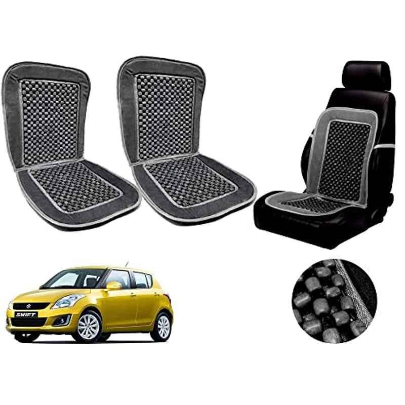 Auto Pearl PU, Velvet & Wooden Beads Grey Rectangular Seat Cushion for Maruti Suzuki Swift Type-4 (Pack of 2 )