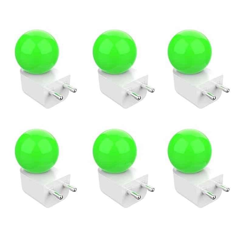 Fybros Bloom 0.5W Polycarbonate Green Round LED Night Bulb with Plug & Play, FLS5295F (Pack of 6)