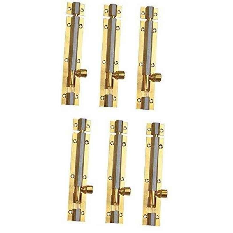 Smart Shophar 6 inch Brass Gold Silver Hex Tower Bolt, SHA10TW-HEX-GS06-P6 (Pack of 6)