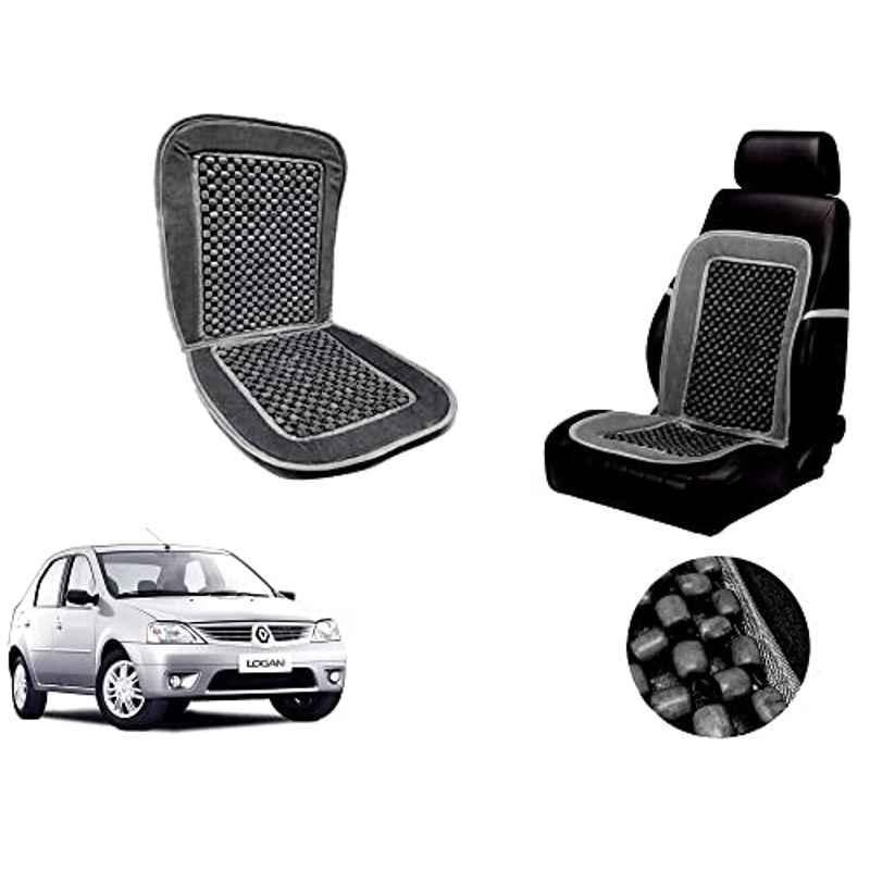 Auto Pearl PU, Velvet & Wooden Beads Grey Rectangular Seat Cushion for Mahindra Renault Logan