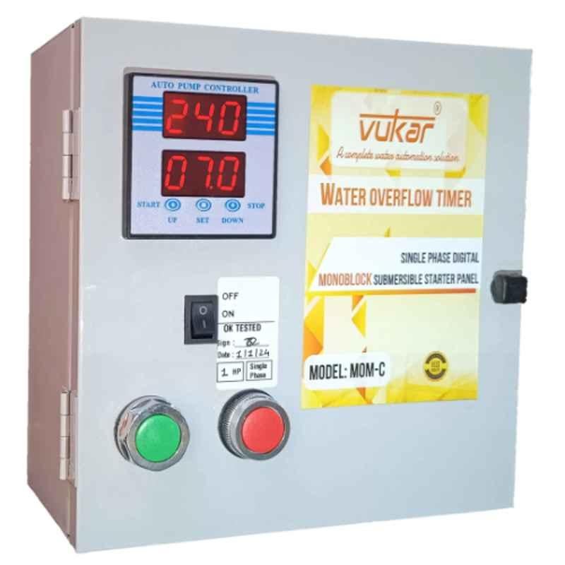 Vukar MOM-C 0.5HP Single Phase Digital Motor Starter Panel Board with Dry Run Protection, Overload Protection, Overvoltage, Undervoltage Protection & Water Overflow Timer for Monoblock (Tullu) Pump, MOM-C0