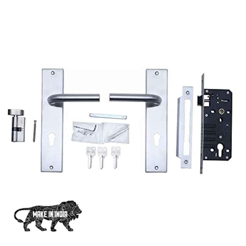 Saze 10 inch Stainless Steel 304 Brass Finish Cylindrical Plate Mortise Door Lock Handle Set, SE-MG1106-10CY-OSK