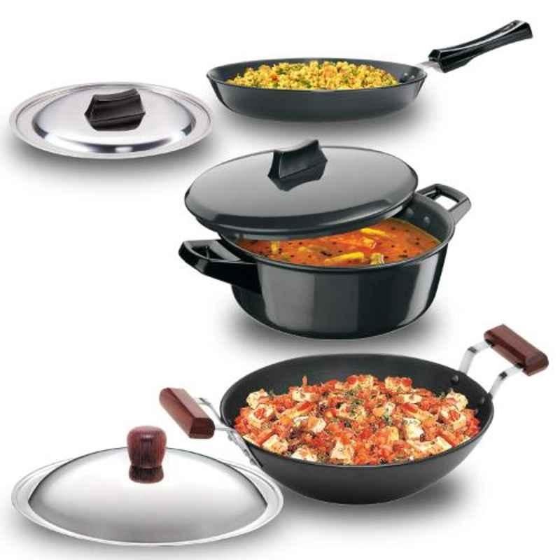 Hawkins Futura 3 Pcs Black Hard Anodised Induction Compatible Cookware Set, HK-KW-ILS1