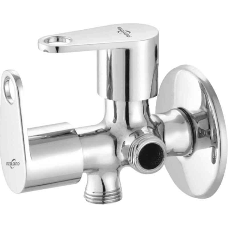 Neelkund Eva Brass Silver Chrome Finish 2-in-1 Angle Valve with Twin Elbow Valve for Bathroom & Kitchen