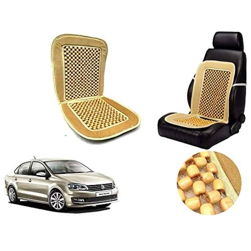 Auto Pearl PU, Velvet & Wooden Beads Beige Rectangular Seat Cushion for Volkswagen Vento