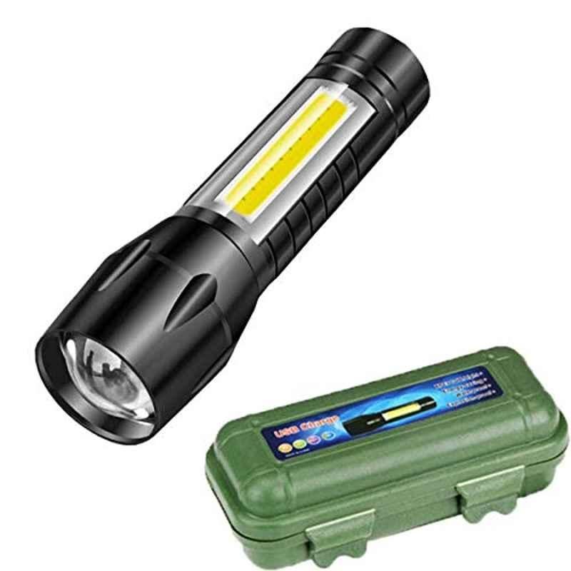 RSCT Lithium-Ion Black Rechargeable LED Flashlight Mini Torch with COB Light