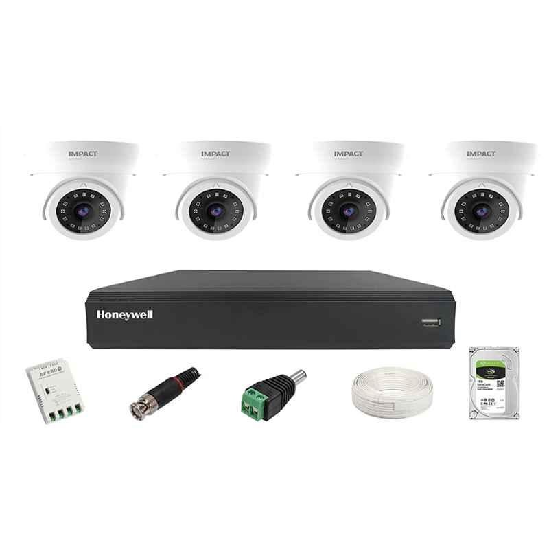 Impact by Honeywell 2MP White CCTV Kit with 4 Dome Cameras, 4CH DVR, 1TB Hard Disk & Accessories, I-MKIT4CH-2_K