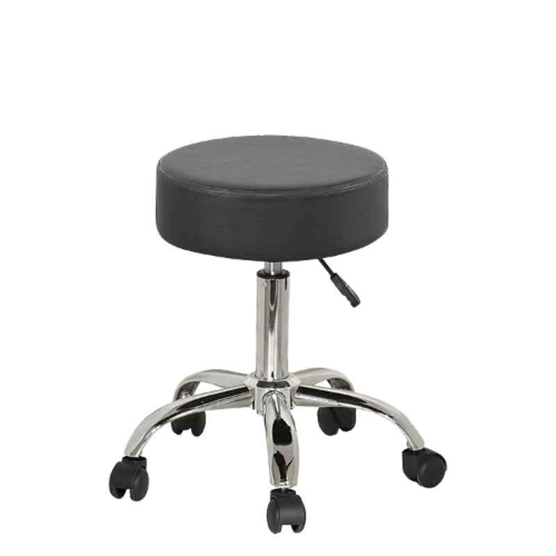 Chairwale Rio Black Faux Leather Revolving Adjustable Stool with Wheels for Living Room, Home Office & Kitchen, P7101