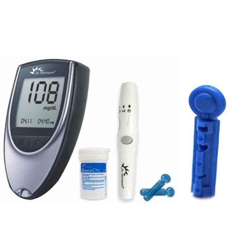 Dr. Morepen BG 03 Gluco One Monitor Kit with 25 Test Strips & Euroclix 100 Pcs 30 Gauge Blood Lancet Box