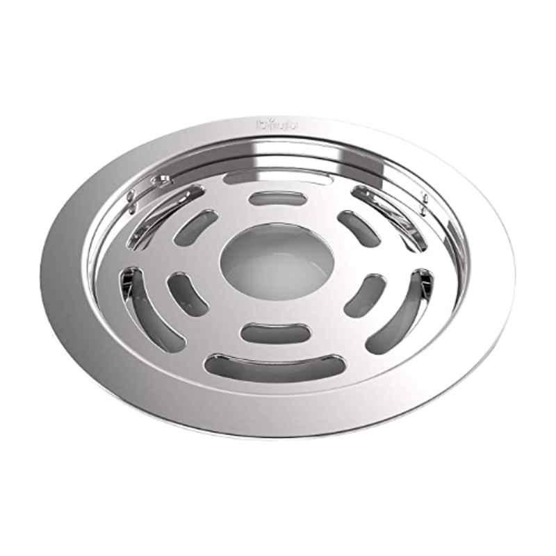 Biut 5 inch Stainless Steel 304 Glossy Finish Silver Round Floor Drain with Frame & Pipe Cut, AL-81A