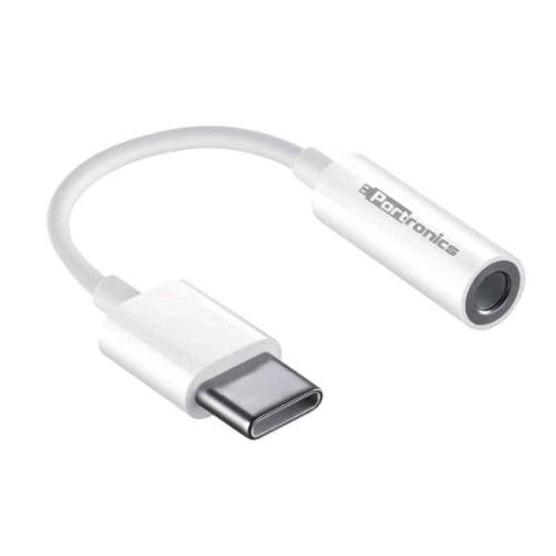 Portronics I Konnect-C White 3.5mm Aux Type-C Connector Cable, POR-657