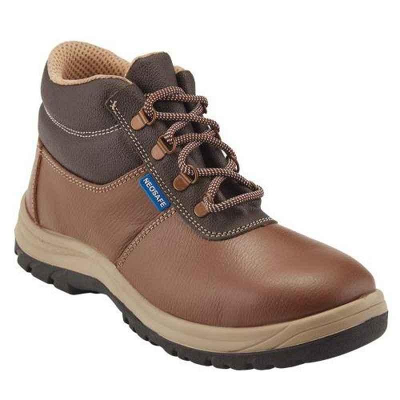 Neosafe Centaur A2025 Steel Toe High Ankle Brown ISI Marked Executive Work Safety Shoes, Size: 8