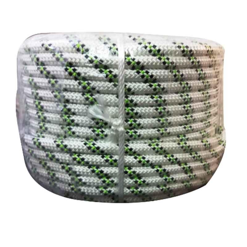 Grip 10.5mm 3 Strands Braided Nylon Black, Green & White Climbing Rope with One Side Thimble, Length: 50 m