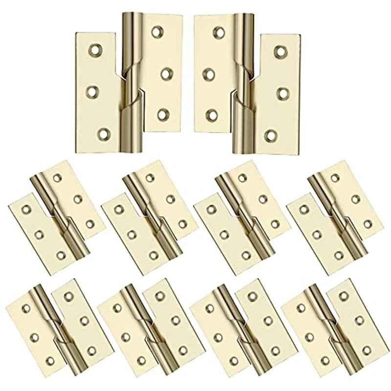Screwtight 3 inch Iron Brass Plated Finish Door & Cabinet Rising Butt Hinge, S171001EB-10 (Pack of 10)