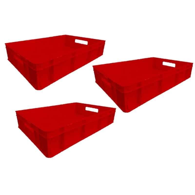 Xela 145 R 60x40x12cm Plastic Red Multipurpose Heavy Duty Portable Crate, (Pack of 3)