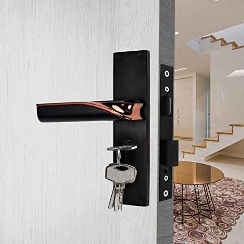 Screwtight 8 inch Zinc Black Rose Gold Double Action Mortise Handle Door Lock Set, AZMPH-TEXA-CY-ZBRG-OSK