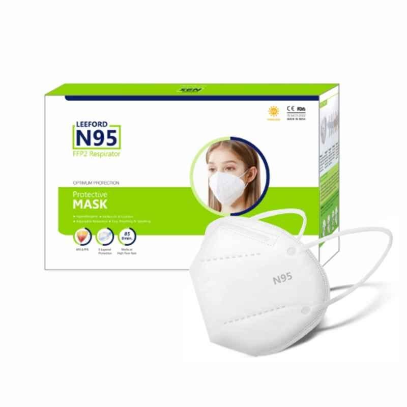 Leeford N95 5 Layer Non Woven Fabric White Breathable & Reusable Face Mask (Pack of 10)