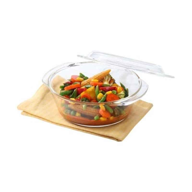 Borosil 1.5L Glass Transparent Round Casserole with Lid, ICS22CA0115