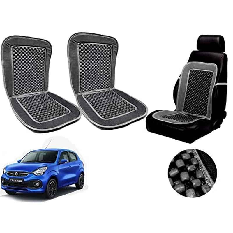 Auto Pearl PU, Velvet & Wooden Beads Grey Rectangular Seat Cushion for Maruti Suzuki Celerio (Pack of 2 )