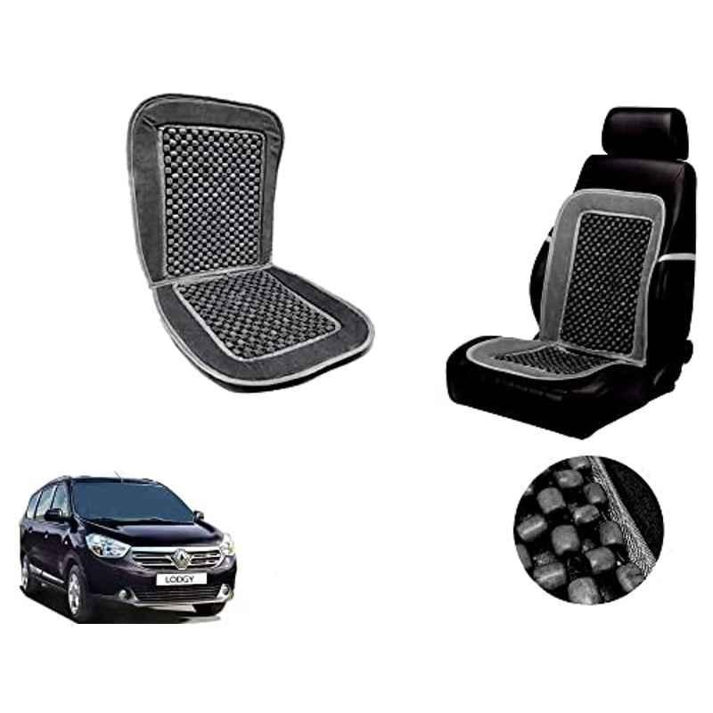 Auto Pearl PU, Velvet & Wooden Beads Grey Rectangular Seat Cushion for Renault Lodgy