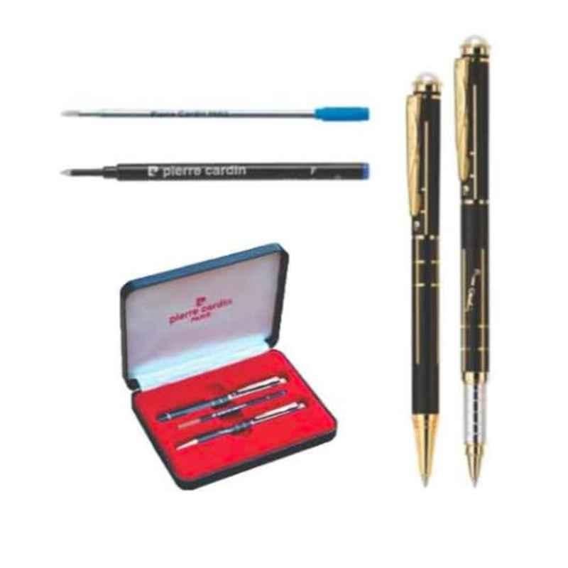 Pierre Cardin Blue Ink Pearl Black Chrome & Setin Gold Exclusive Of Roller Pen & Ball Pen Set