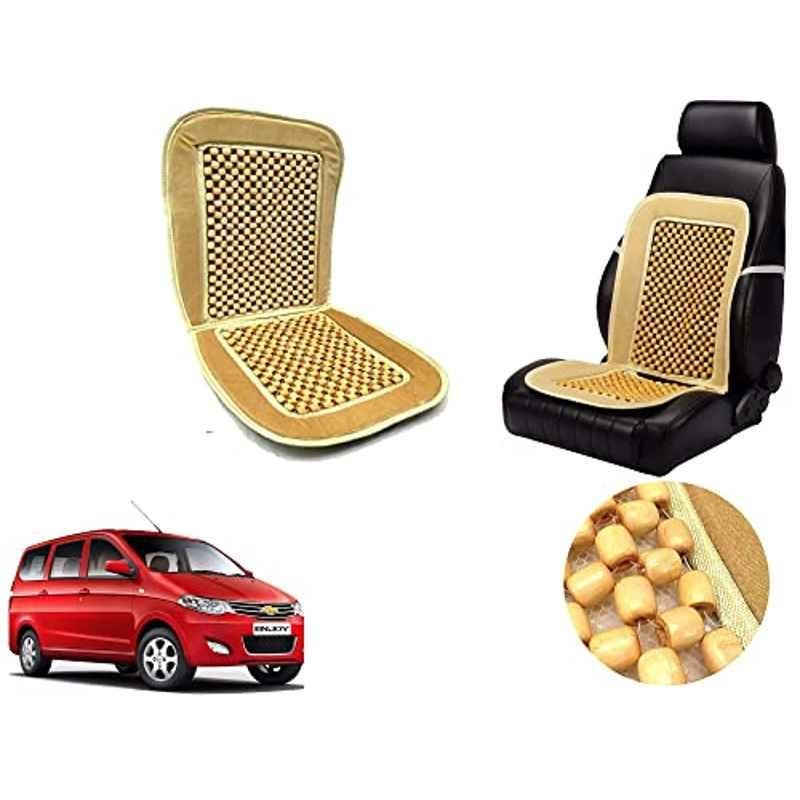 Auto Pearl PU, Velvet & Wooden Beads Beige Rectangular Seat Cushion for Chevrolet Enjoy