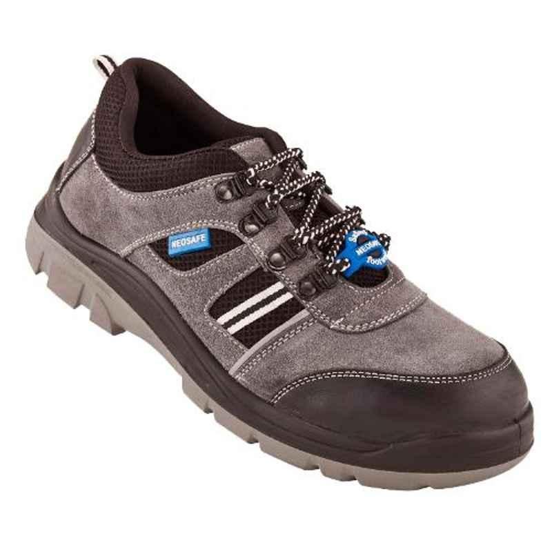 Neosafe A7020 RunX Leather Low Ankle Steel Toe Grey Work Safety Shoes, Size: 9