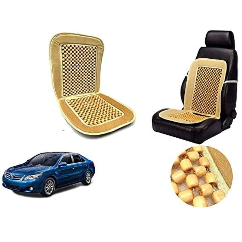 Auto Pearl PU, Velvet & Wooden Beads Beige Rectangular Seat Cushion for Toyota Camry