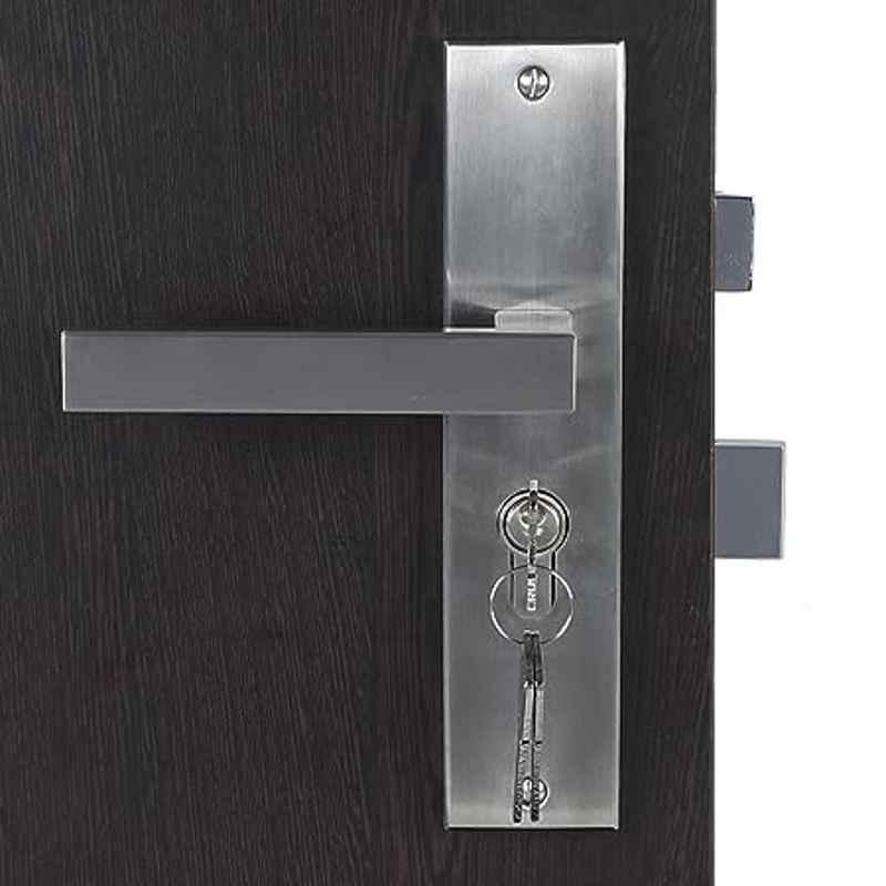 Handle Waala LB301-CYS-BSK 8 inch 60mm Stainless Steel Silver Cylindrical Plate Both Side Key Mortise Door Lock Set