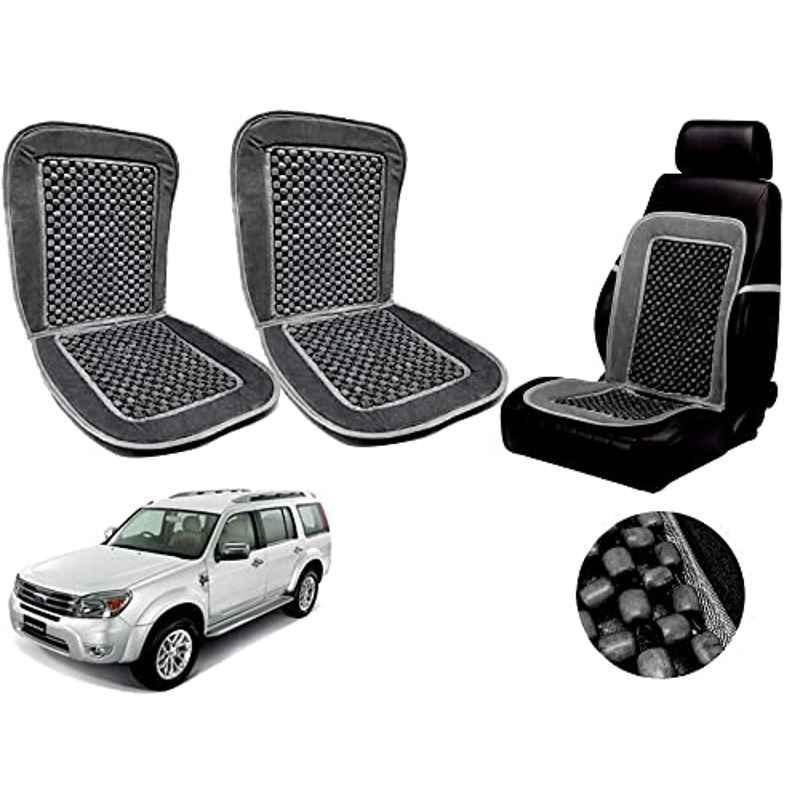 Auto Pearl PU, Velvet & Wooden Beads Grey Rectangular Seat Cushion for Ford Endeavour (Pack of 2 )