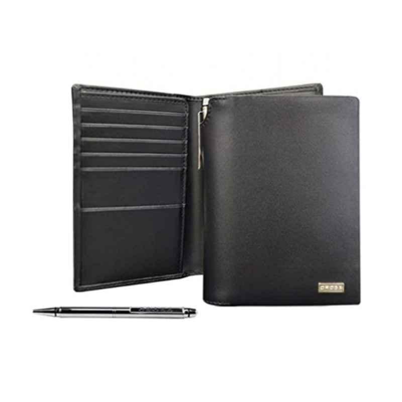 Cross Men's Black Artificial Leather Passport Travel Wallet with Metal Black Ink Ball Pen Set, AC248389B-1