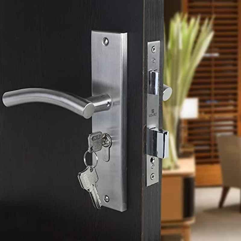 Saze 8 inch Stainless Steel Matt Finish Cylindrical Plate Mortise Door Lock Handle Set, MG1102