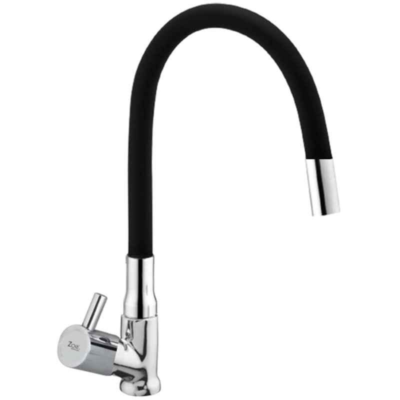 Zoie Mini Brass Chrome Finish Kitchen Sink Tap with Black Flexible Silicone Swivel Spout, Z20041