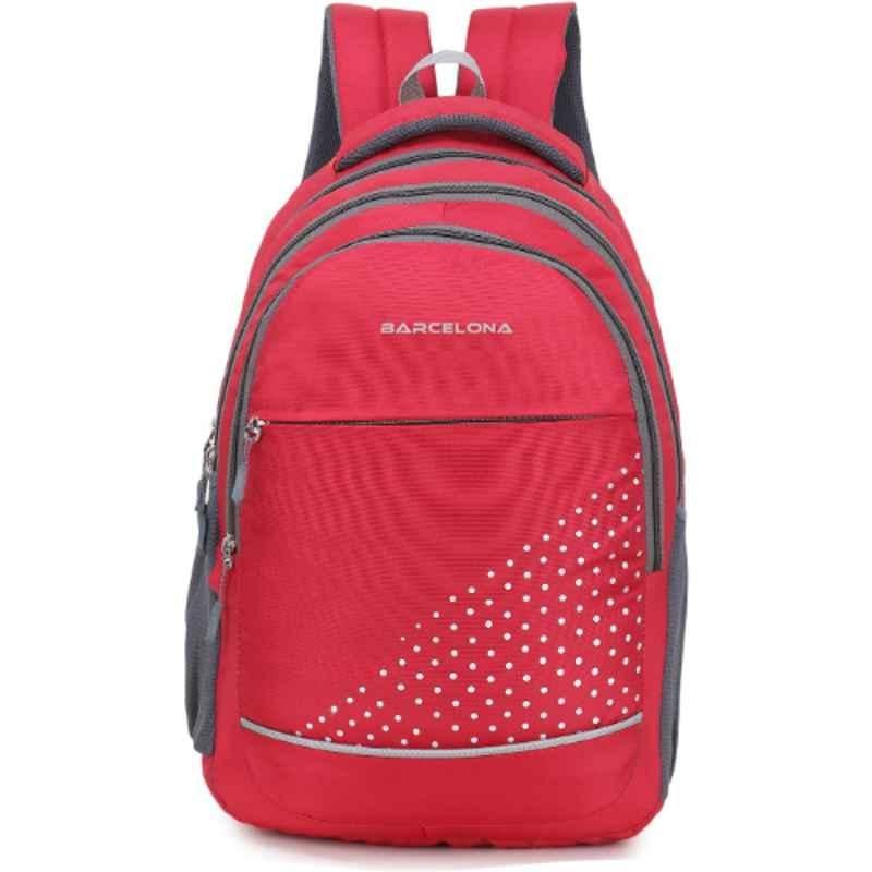 Barcelona 24L Polyester Red Casual Laptop Backpack with Rain Cover