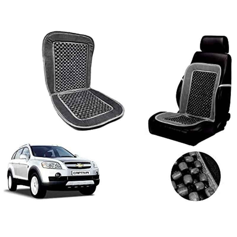 Auto Pearl PU, Velvet & Wooden Beads Grey Rectangular Seat Cushion for Chevrolet Captiva
